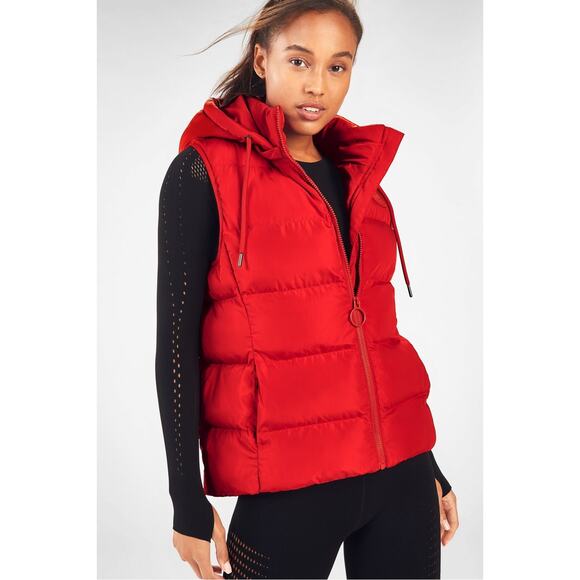 Fabletics Wander Red Puffer Vest Women's Size Large EUC Warm Layering Vest - Picture 1 of 8